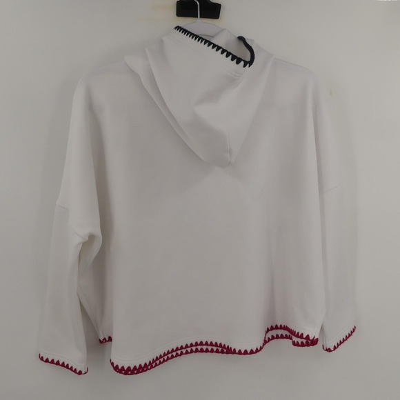 Tuckernuck Sport Cropped Americana Eden Sweatshirt M/L Hood Boxy Pullover White - Picture 5 of 6